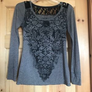 Long sleeve black and gray shirt w/ lace & studs
